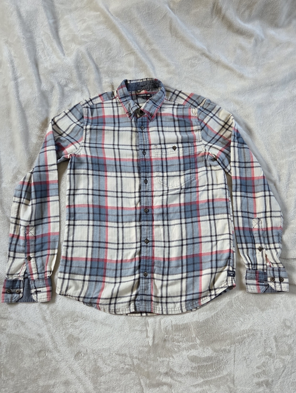 Toad&Co White, Blue & Red Plaid Flannel  Button-Down Shirt Men Small